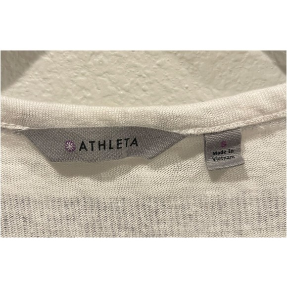 ATHLETA Striped V-Neck 3/4 Sleeve White Blue Blouse - Picture 2 of 4